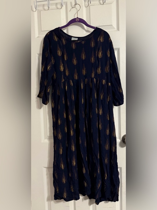Mom to be Dresses & Skirts - Women's Maternity Navy Dress with Gold Leaf Print